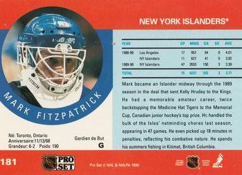 1990-91 Pro Set #181 Mark Fitzpatrick Back