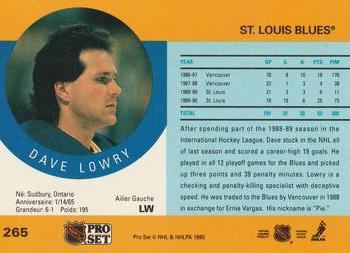 1990-91 Pro Set #265 Dave Lowry Back