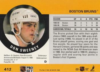 1990-91 Pro Set #412 Don Sweeney Back