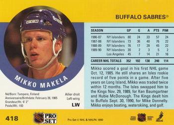 1990-91 Pro Set #418 Mikko Makela Back