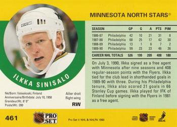 1990-91 Pro Set #461 Ilkka Sinisalo Back