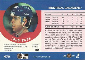 1990-91 Pro Set #470 Todd Ewen Back