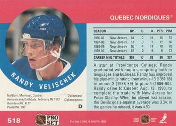 1990-91 Pro Set #518 Randy Velischek Back