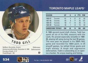 1990-91 Pro Set #534 Todd Gill Back