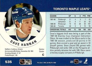 1990-91 Pro Set #535 Dave Hannan Back