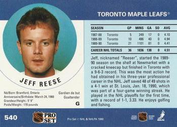 1990-91 Pro Set #540 Jeff Reese Back