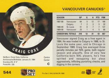 1990-91 Pro Set #544 Craig Coxe Back