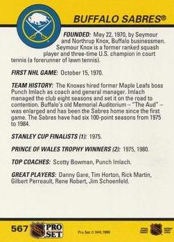 1990-91 Pro Set #567 Buffalo Sabres Logo Back