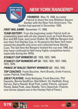 1990-91 Pro Set #578 New York Rangers Logo Back