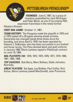 1990-91 Pro Set #580 Pittsburgh Penguins Logo Back