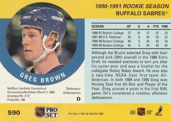 1990-91 Pro Set #590 Greg Brown Back