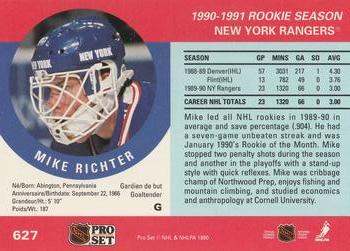 1990-91 Pro Set #627 Mike Richter Back