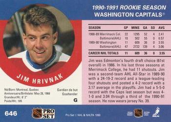 1990-91 Pro Set #646 Jim Hrivnak Back