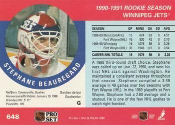 1990-91 Pro Set #648 Stephane Beauregard Back
