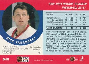 1990-91 Pro Set #649 Rick Tabaracci Back