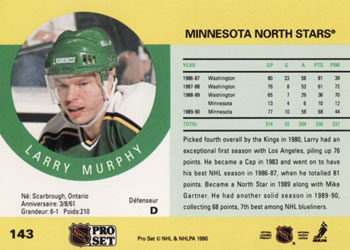 1990-91 Pro Set #143 Larry Murphy Back