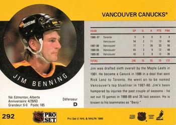1990-91 Pro Set #292 Jim Benning Back