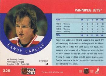 1990-91 Pro Set #325 Randy Carlyle Back