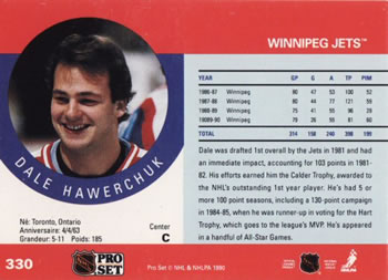 1990-91 Pro Set #330 Dale Hawerchuk Back