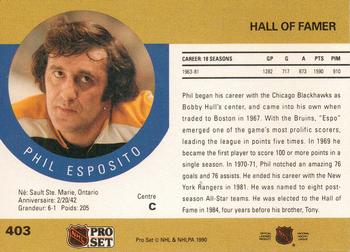 1990-91 Pro Set #403 Phil Esposito Back