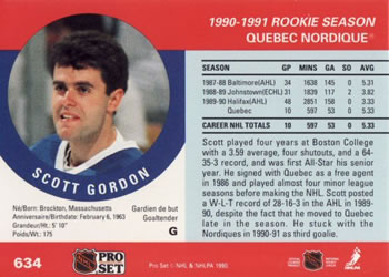 1990-91 Pro Set #634 Scott Gordon Back