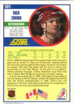 1990-91 Score American #101 Rick Zombo Back