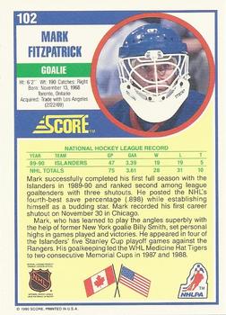 1990-91 Score American #102 Mark Fitzpatrick Back