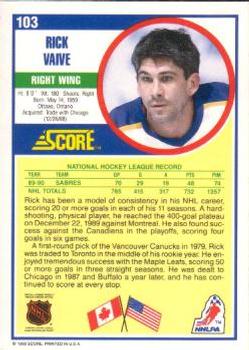 1990-91 Score American #103 Rick Vaive Back