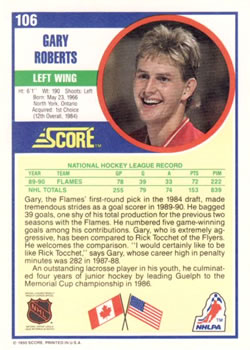 1990-91 Score American #106 Gary Roberts Back