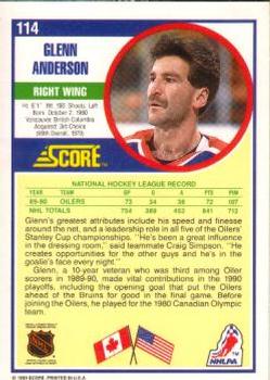 1990-91 Score American #114 Glenn Anderson Back