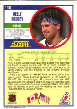 1990-91 Score American #115 Kelly Hrudey Back