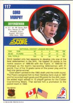 1990-91 Score American #117 Gord Murphy Back