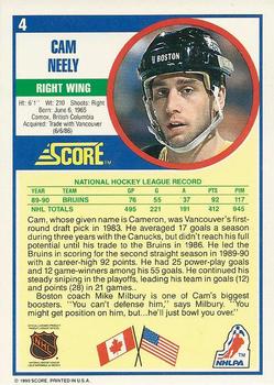 1990-91 Score American #4 Cam Neely Back