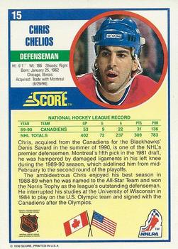 1990-91 Score American #15 Chris Chelios Back