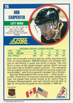 1990-91 Score American #16 Bob Carpenter Back