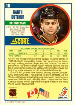 1990-91 Score American #18 Garth Butcher Back
