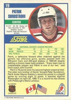 1990-91 Score American #19 Patrik Sundstrom Back