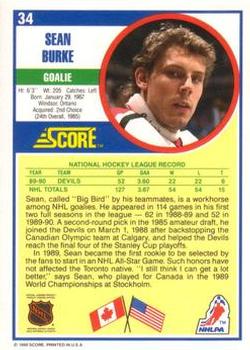 1990-91 Score American #34 Sean Burke Back