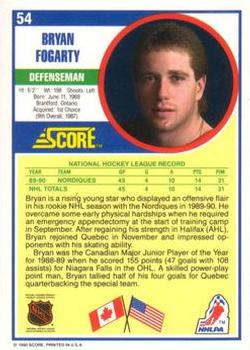 1990-91 Score American #54 Bryan Fogarty Back