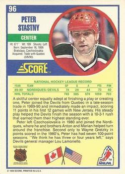 1990-91 Score American #96 Peter Stastny Back