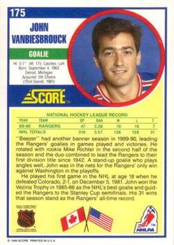 1990-91 Score American #175 John Vanbiesbrouck Back