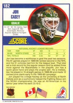 1990-91 Score American #182 Jon Casey Back
