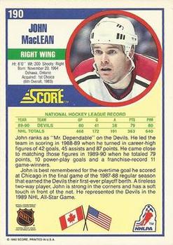 1990-91 Score American #190 John MacLean Back