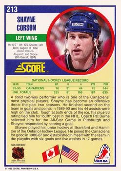 1990-91 Score American #213 Shayne Corson Back
