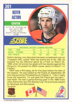 1990-91 Score American #301 Keith Acton Back