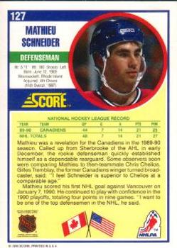 1990-91 Score American #127 Mathieu Schneider Back