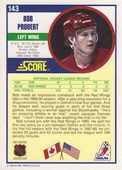 1990-91 Score American #143 Bob Probert Back