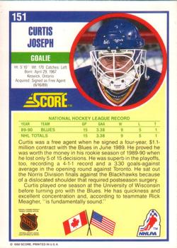 1990-91 Score American #151 Curtis Joseph Back