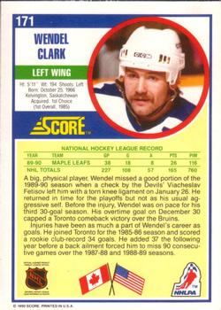 1990-91 Score American #171 Wendel Clark Back