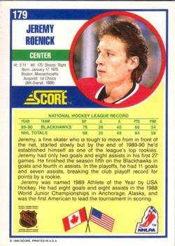 1990-91 Score American #179 Jeremy Roenick Back